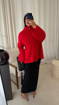 Pull long ultra doux à zip NIREL | Rouge | Pré-commandr