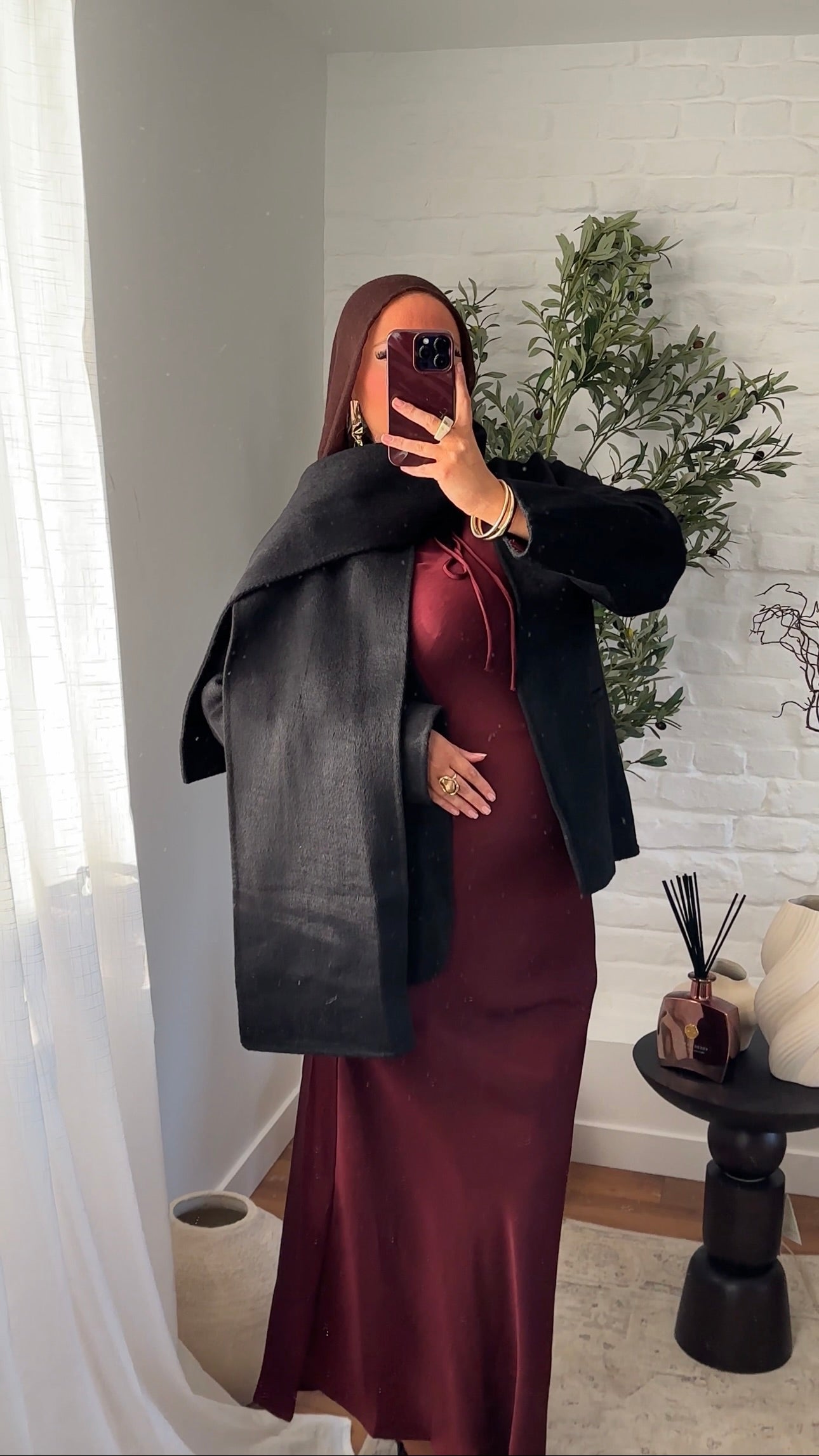 [GAMME LUXE] Manteau mi long en cachemire véritable à cape intégrée | Noir