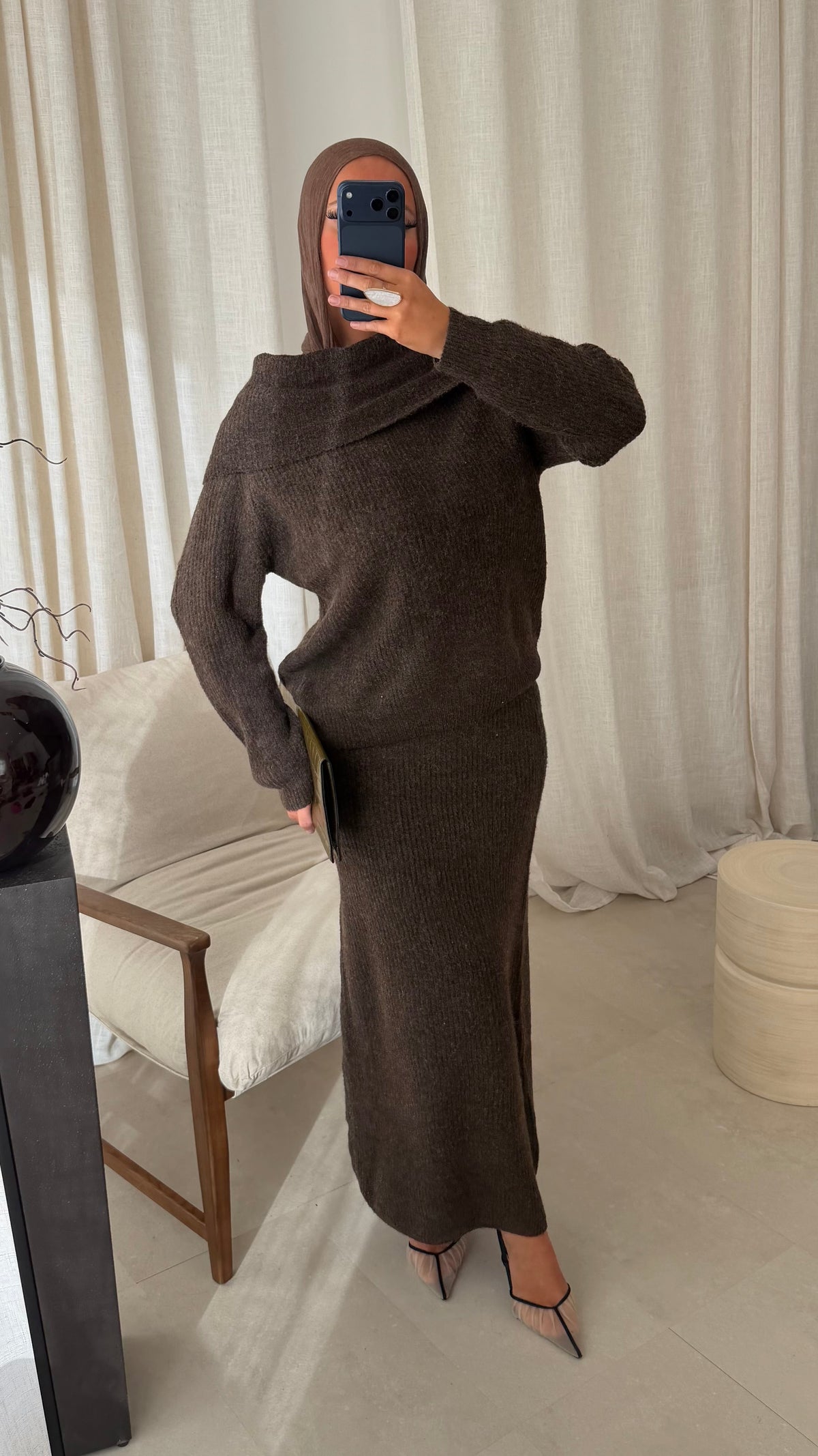 [GAMME PREMIUM] Ensemble en maille côtelée EREL | Marron