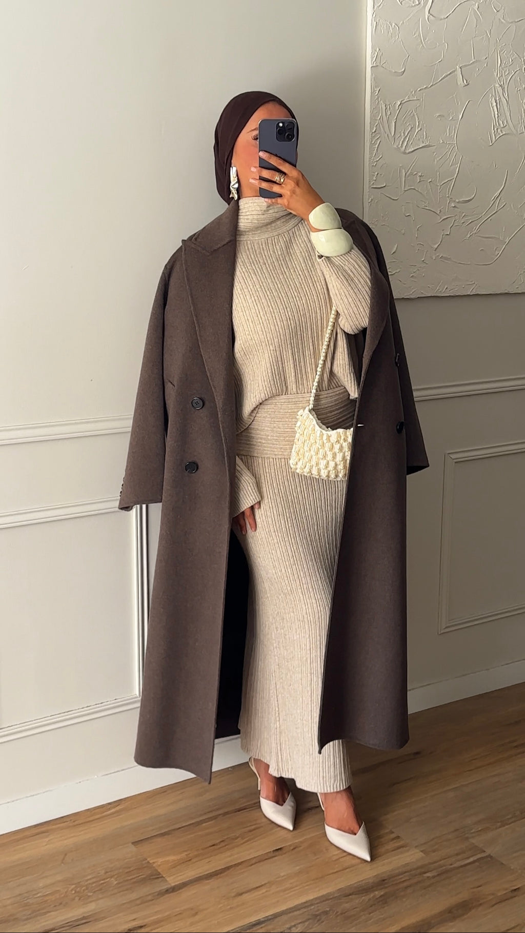 [GAMME LUXE] Manteau ultra long en laine véritable fait main | Dark mocha