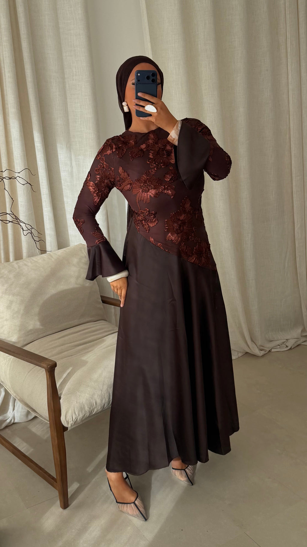Robe longue à motifs YANA | Marron