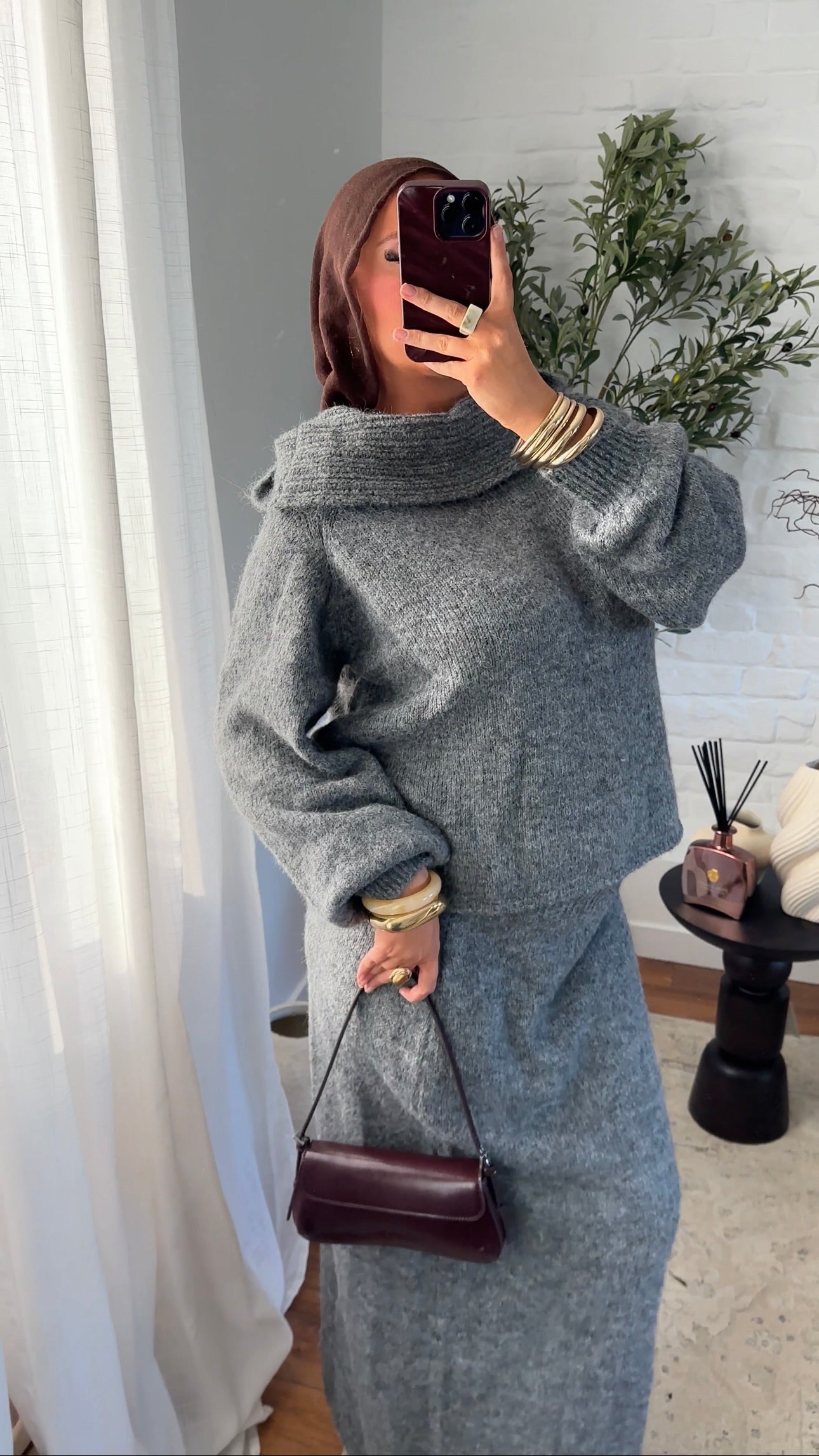 Ensemble ultra chaud en laine et col montant | Gris