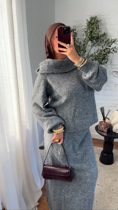 Ensemble ultra chaud en laine et col montant | Gris