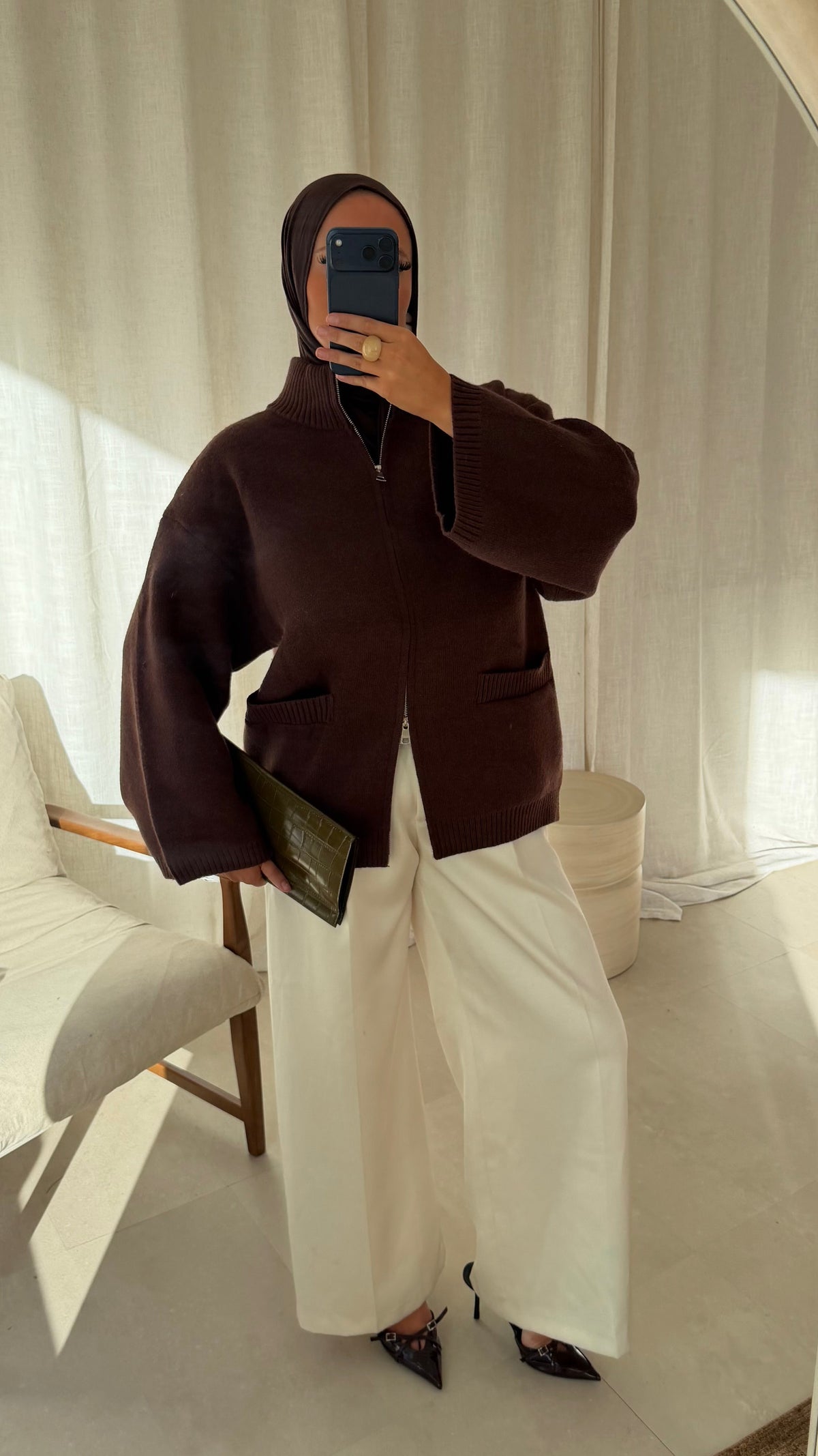 [GAMME PREMIUM] Pull doux et chaud à zip ALARIA | Marron