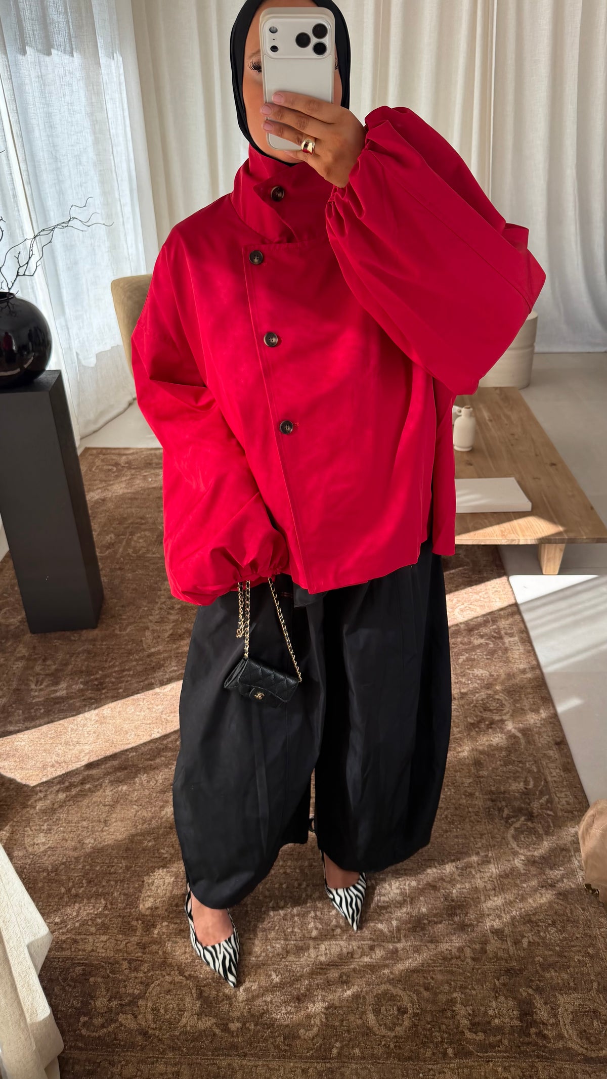 Veste bomber à boutons | Rouge
