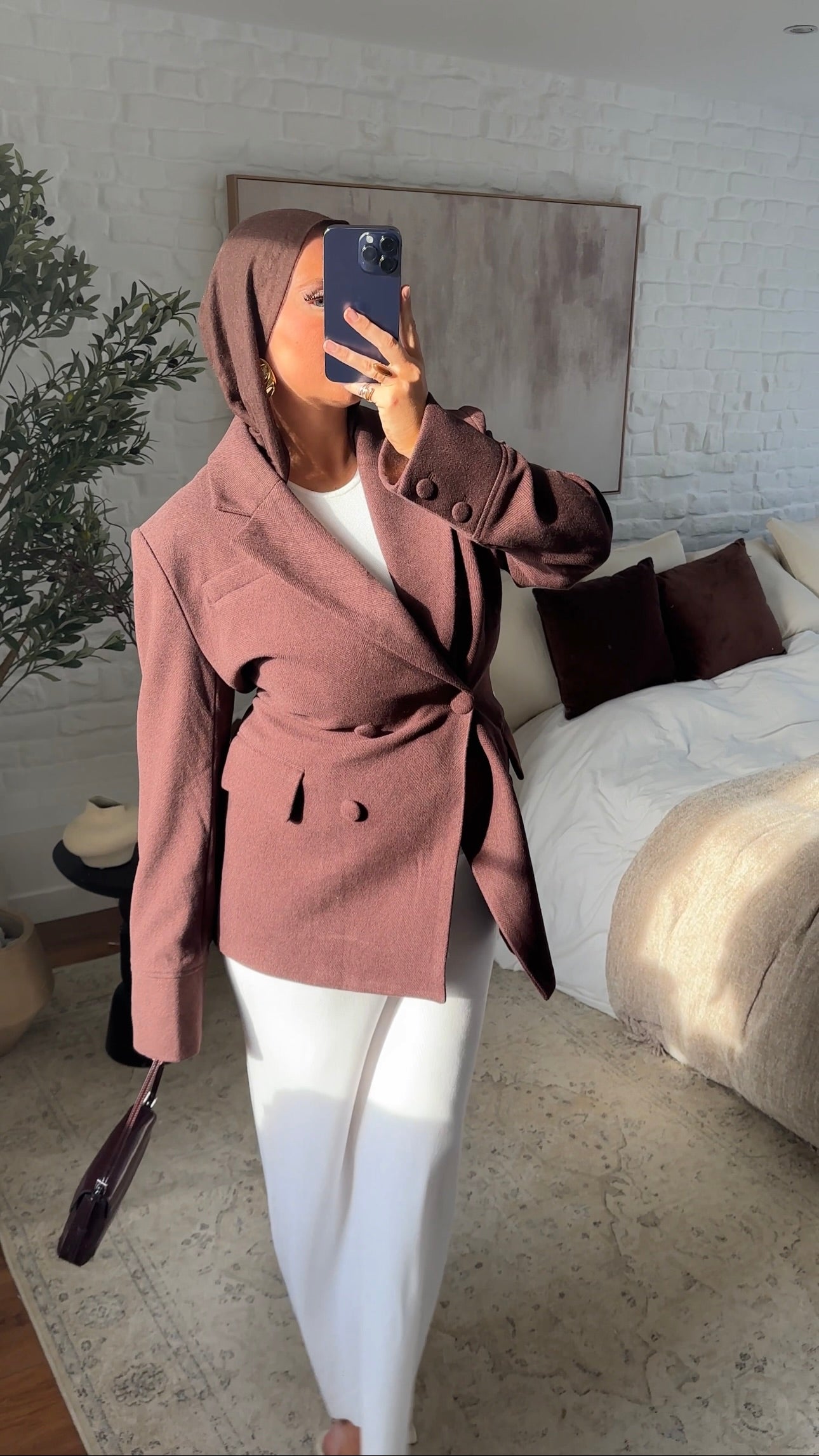 [GAMME LUXE] Veste/manteau cintré en laine véritable | Bordeaux