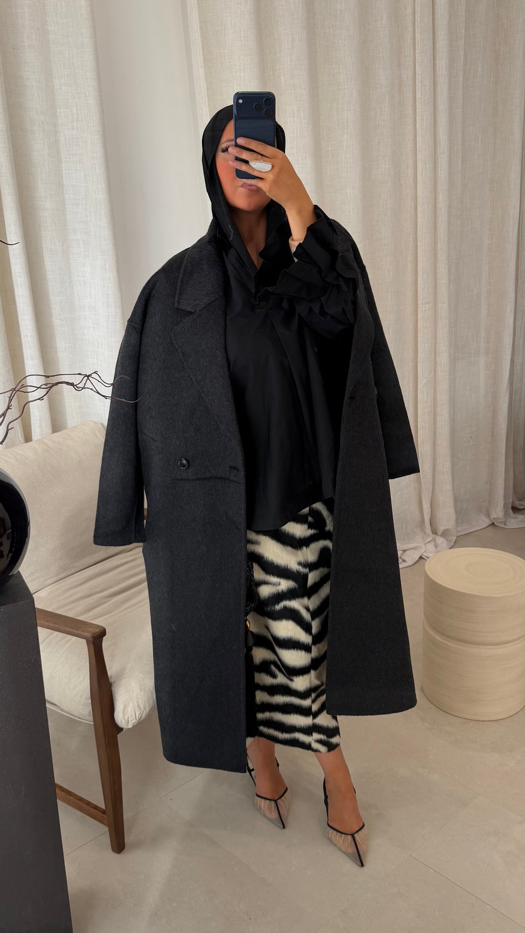 [GAMME PREMIUM] Manteau ultra long en laine véritable | Noir