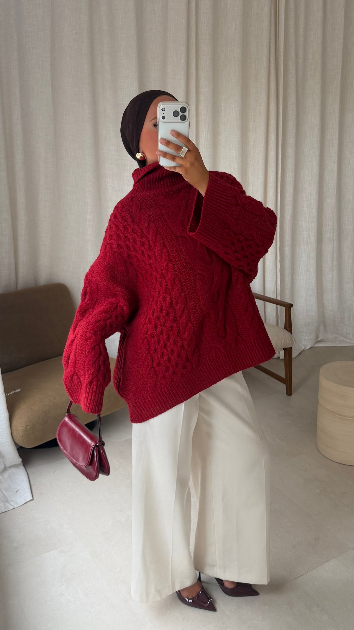 [GAMME PREMIUM] Pull à col montant ultra chaud OSLO | Rouge
