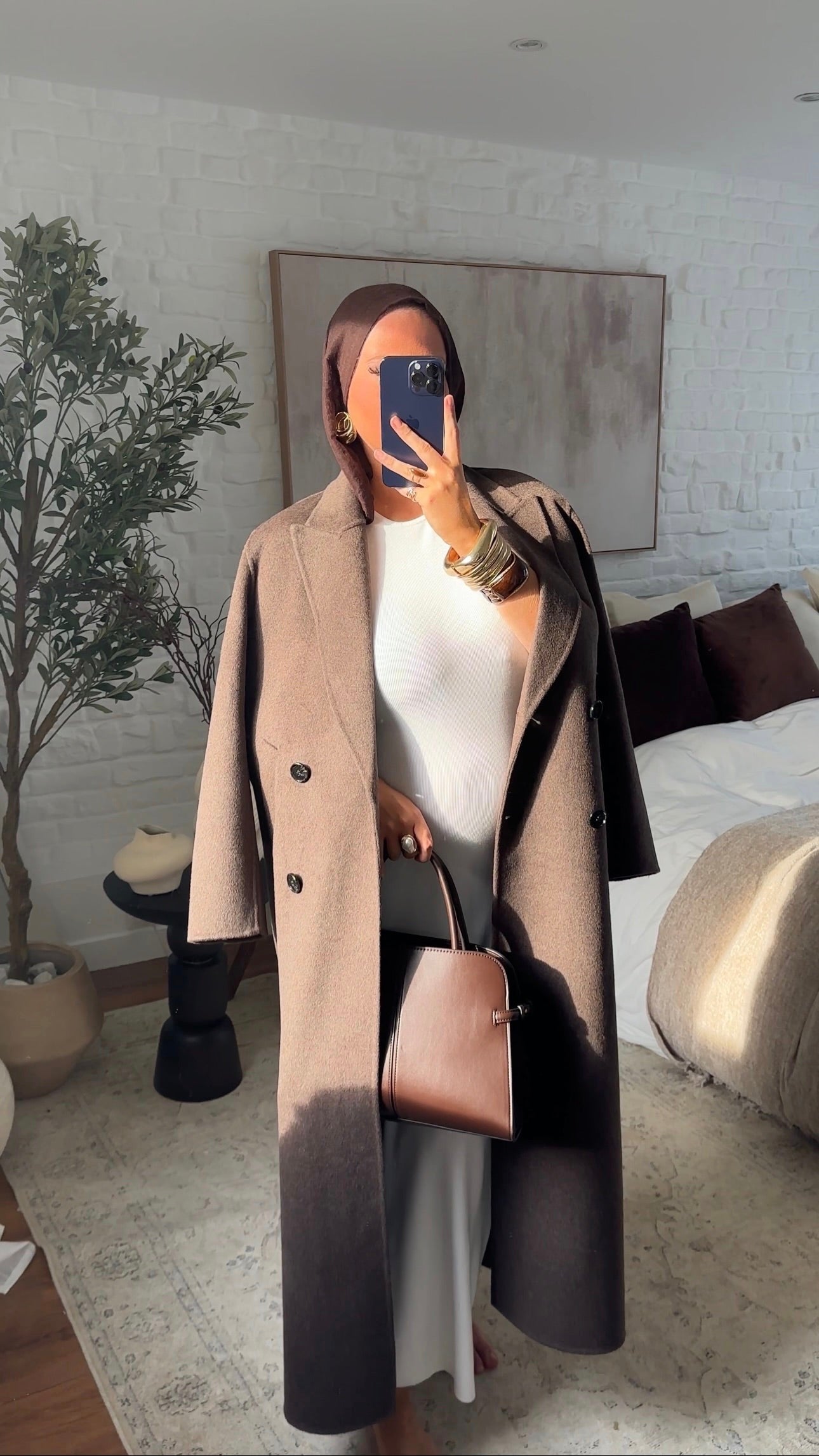 [GAMME LUXE] Manteau ultra long en laine véritable fait main | Marron