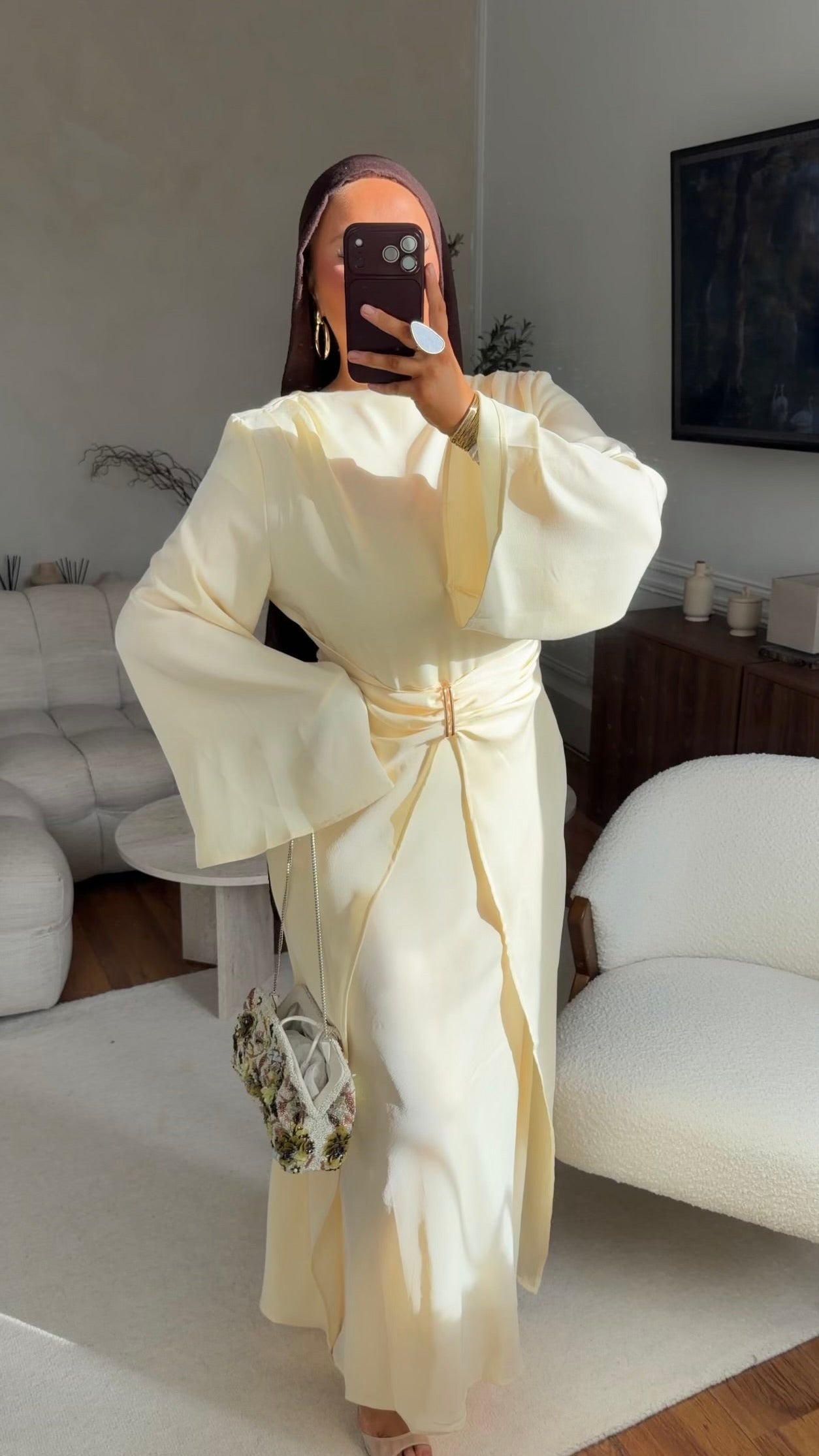 Robe ultra longue à nouer à l'arrière | Jaune
