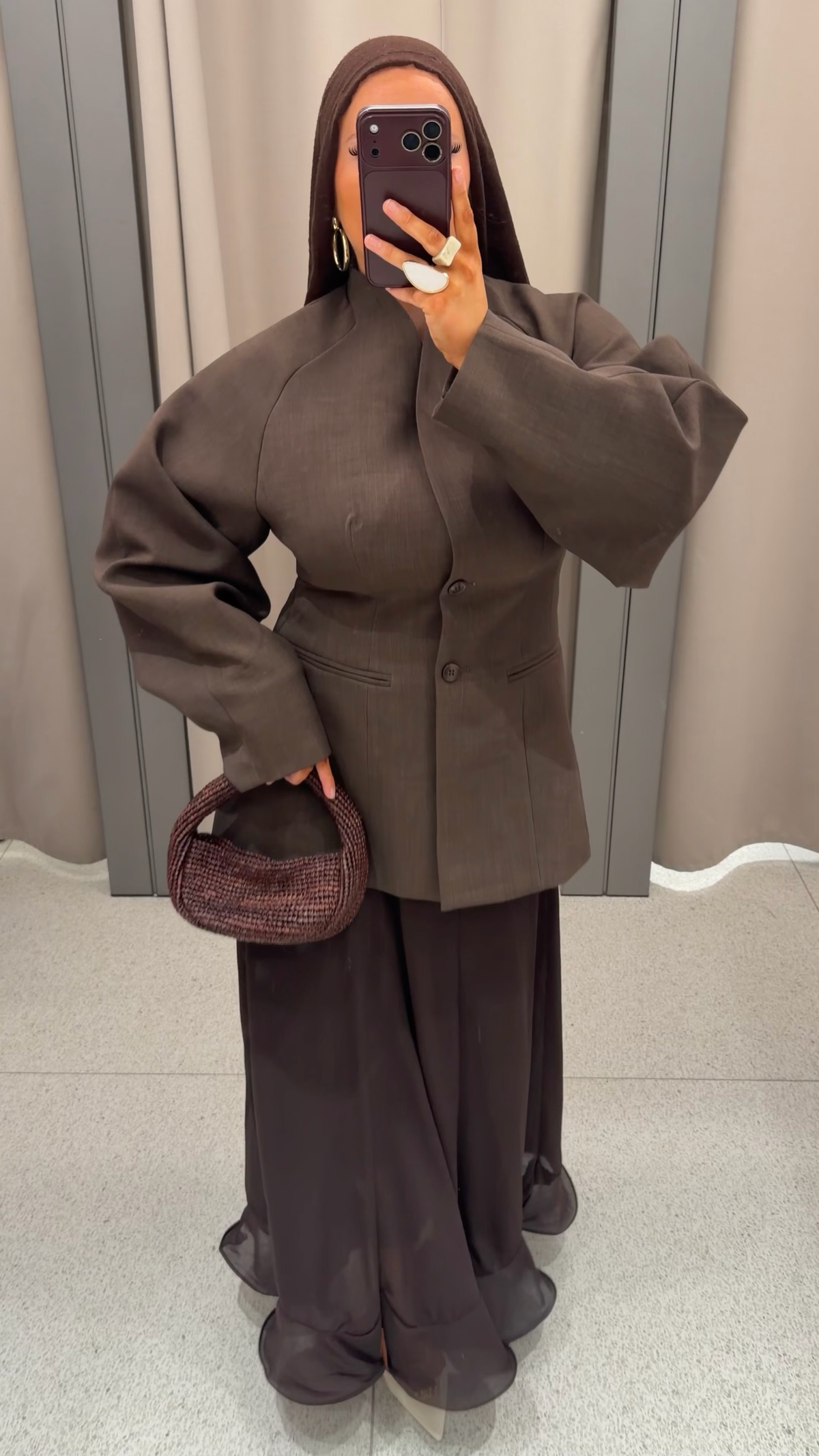 [GAMME PREMIUM] Blazer à manches bouffantes | Marron