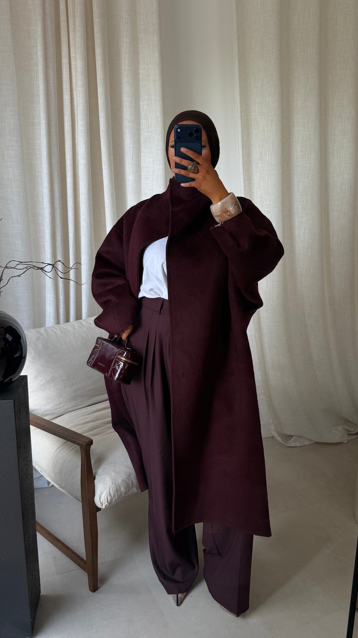 [GAMME LUXE] Manteau long cousu main en laine véritable GAYA | Bordeaux