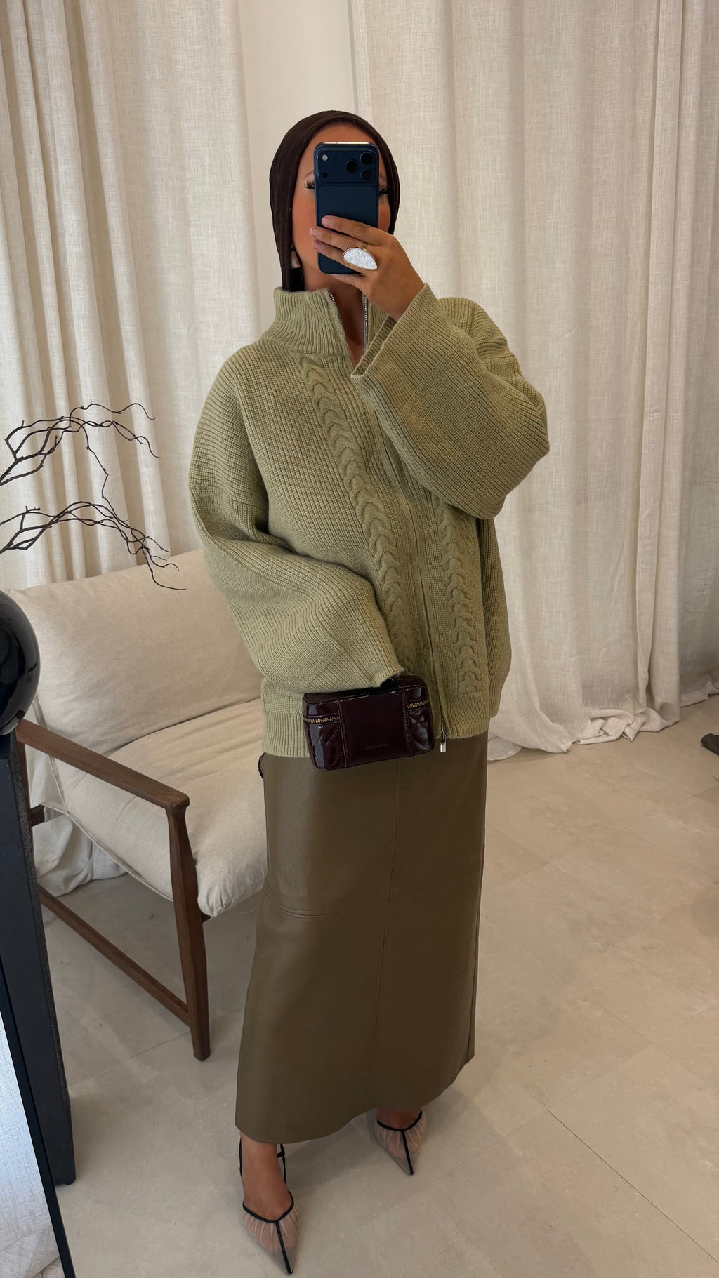 Pull en maille à zip | Vert | Pré-commande