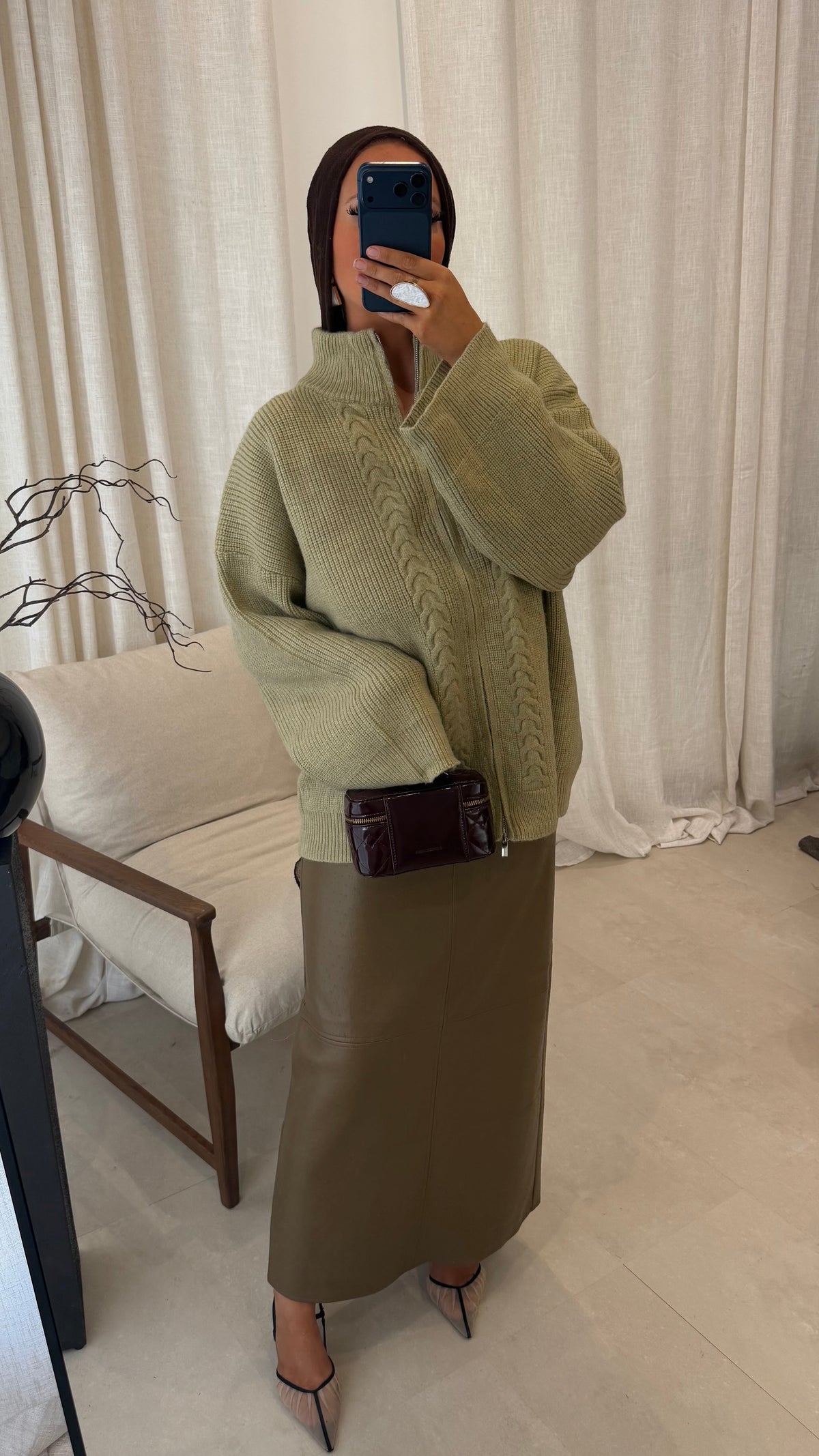 Pull en maille à zip | Vert | Pré-commande