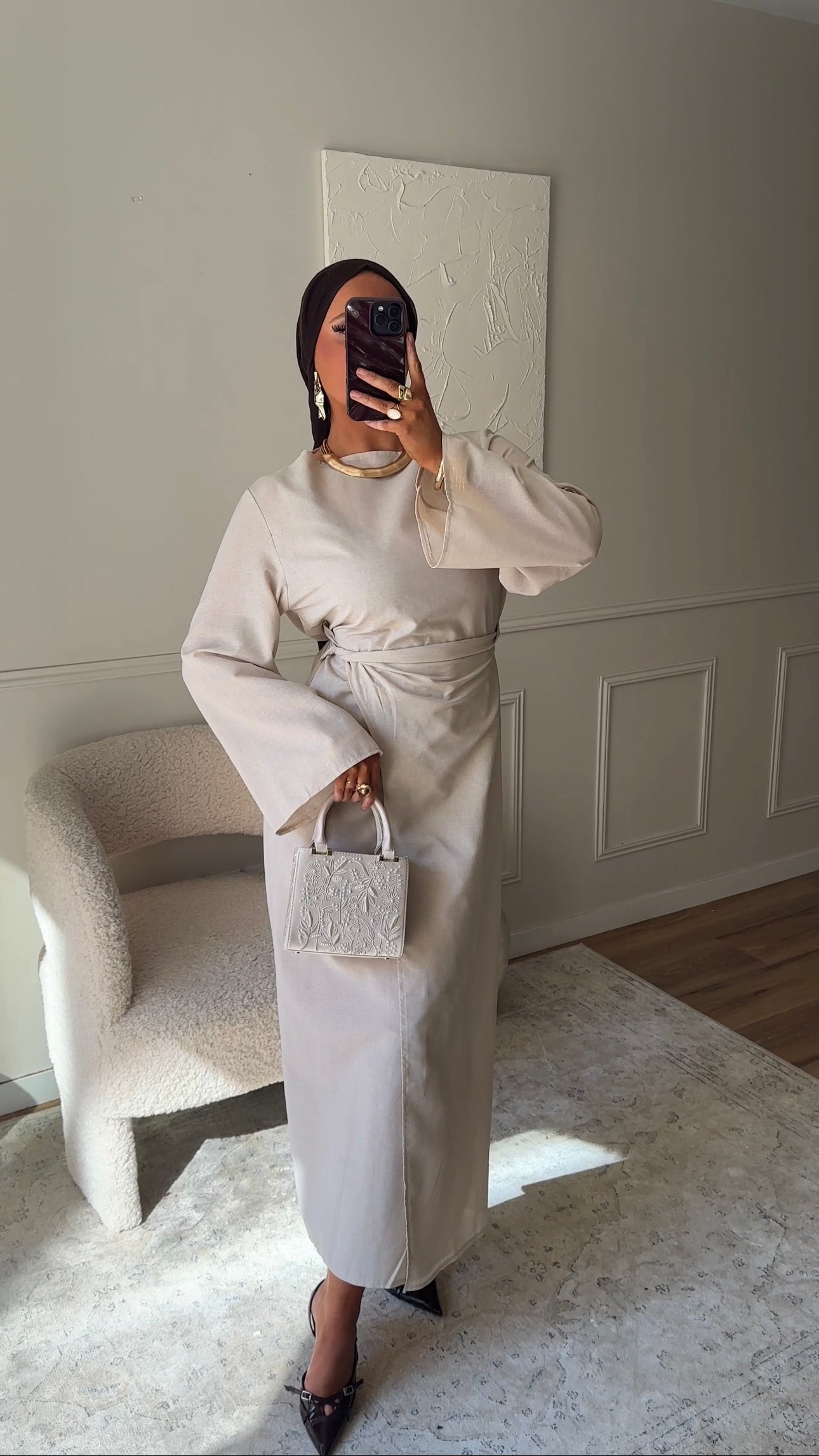 Robe IRIS nouée en coton | Beige