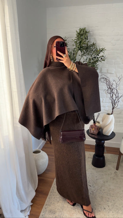 Cape en maille ultra douce Marron | Pré-commande