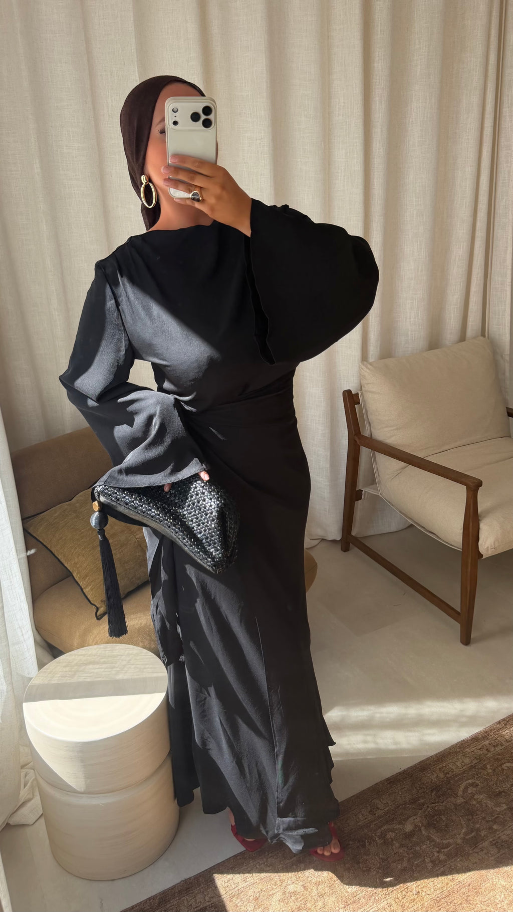 Robe ultra longue satinée | Noir