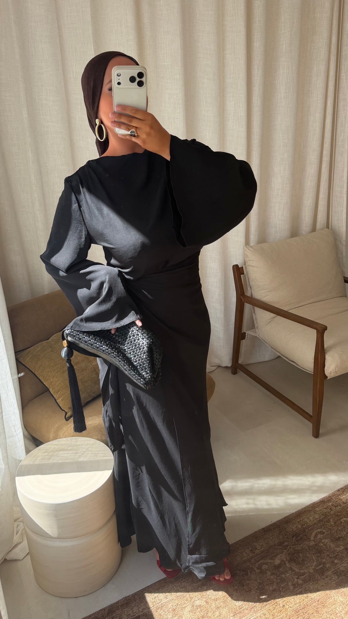 Robe ultra longue satinée | Noir