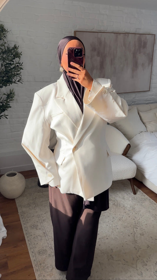 [GAMME PREMIUM] Blazer cache cœur oversize à boutonnage | Écru