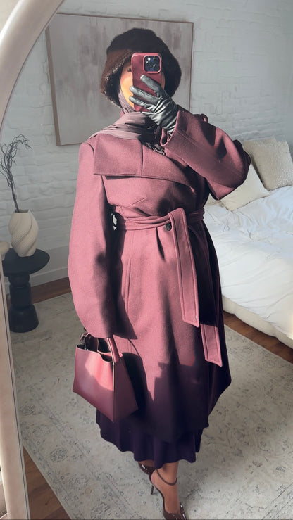 [CRÉATION] Manteau long en laine véritable à ceinture fait main en atelier français | Bordeaux