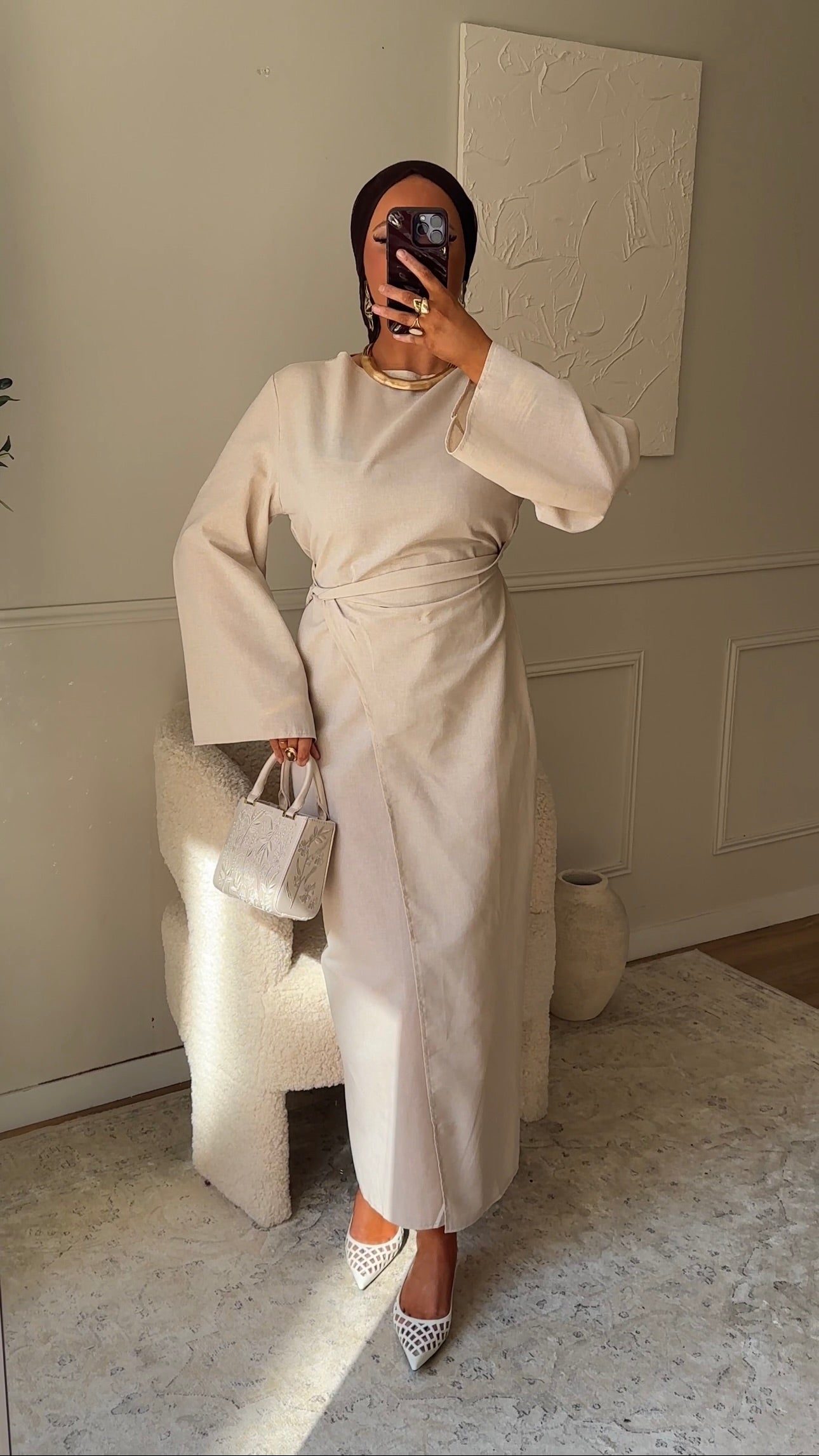 Robe IRIS nouée en coton | Beige