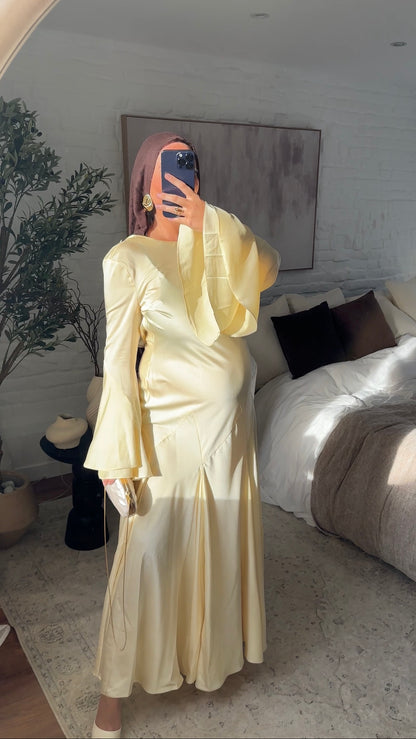 Robe évasée ultra longue à manches évasées | Jaune