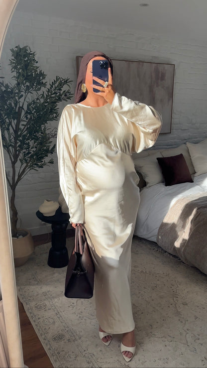 [CRÉATION] Robe longue satinée JENNAH | Crème