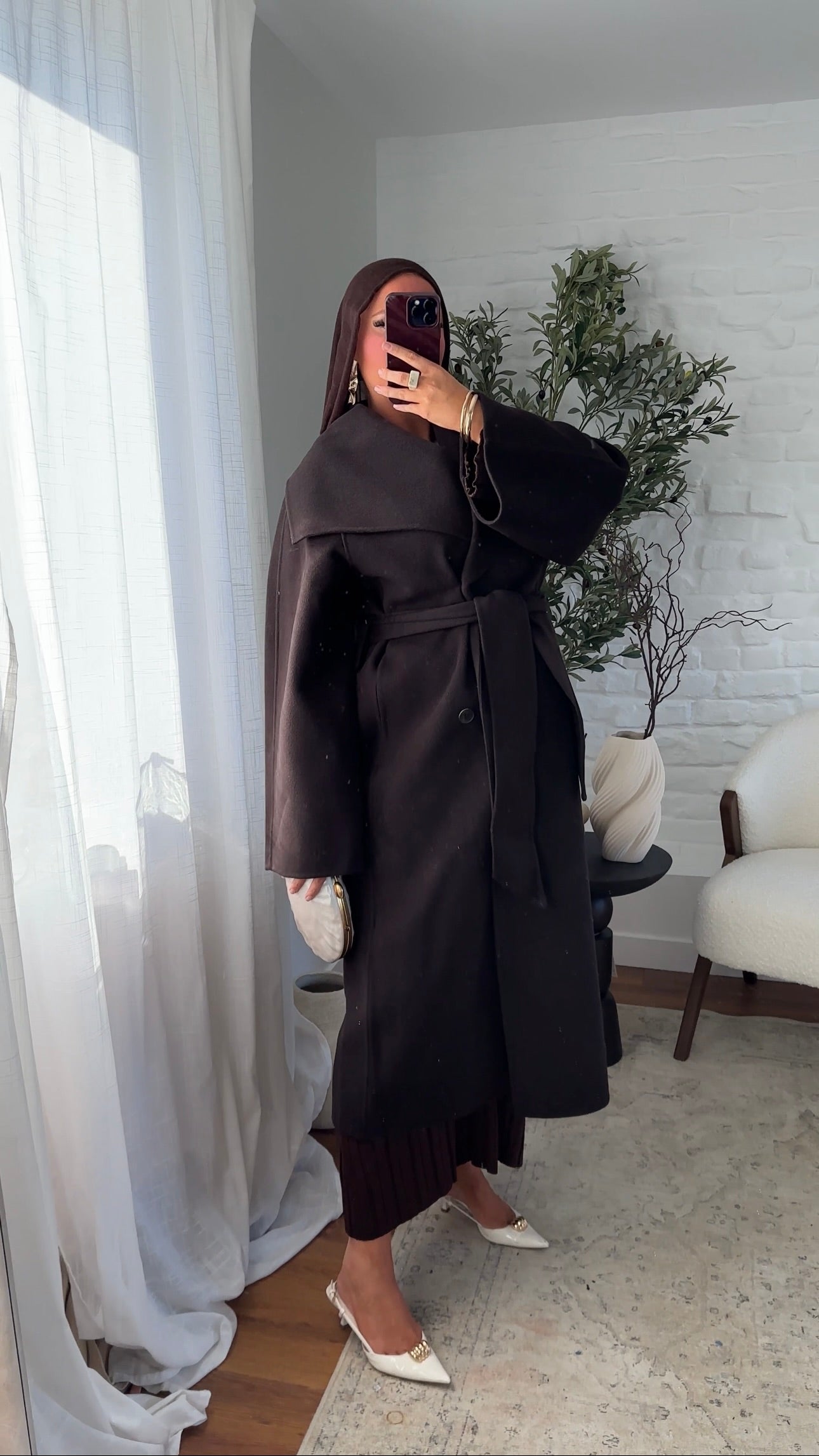 [CRÉATION] Manteau en laine véritable et col montant | Dark chocolat