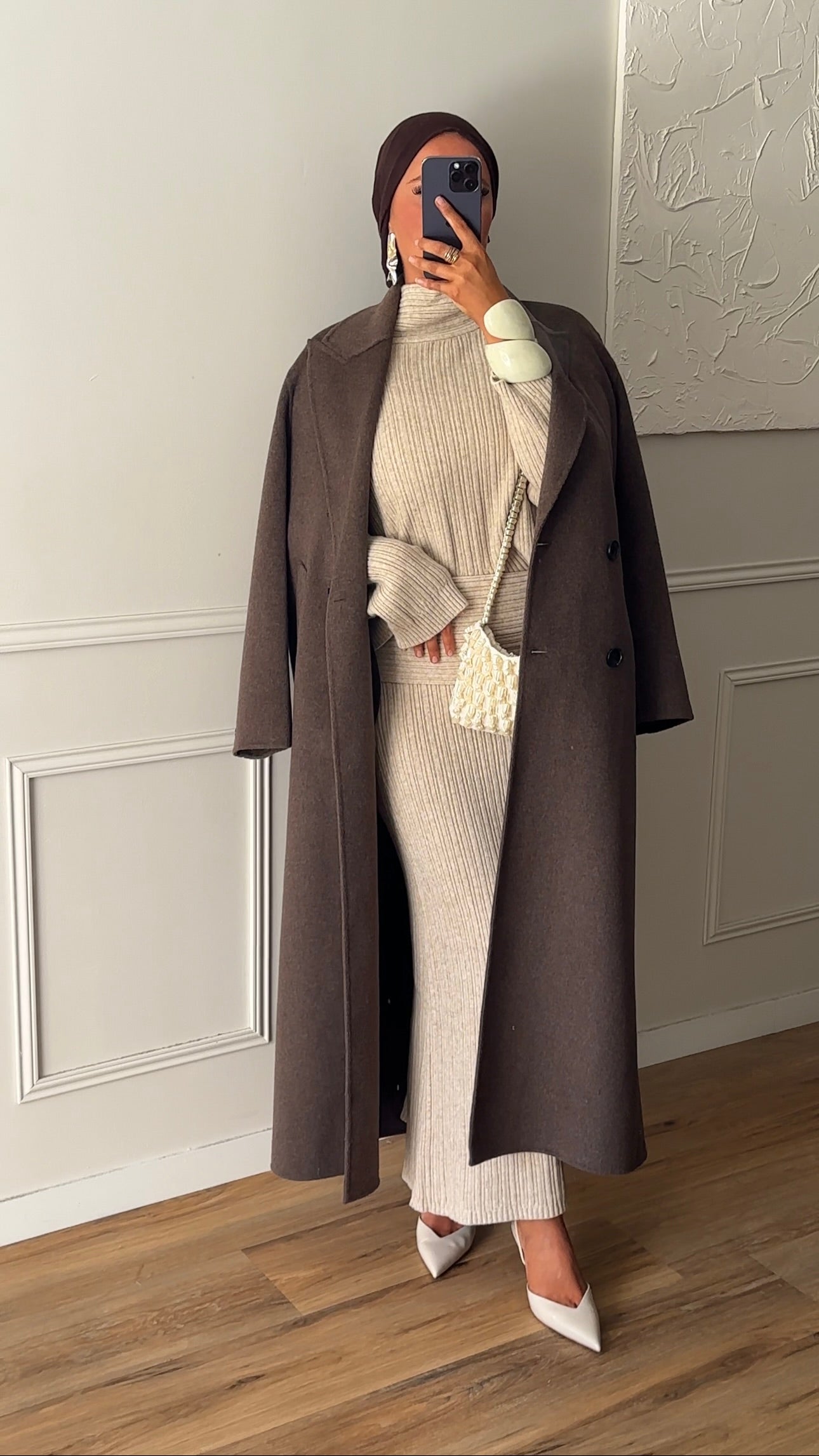 [GAMME LUXE] Manteau ultra long en laine véritable fait main | Dark mocha