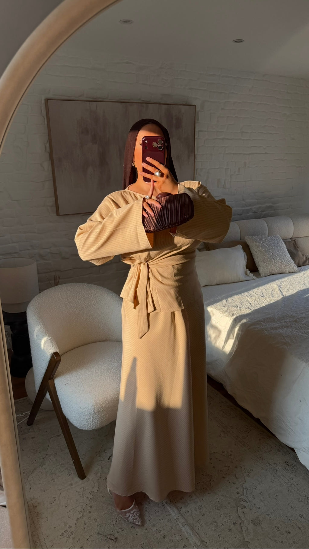 Ensemble jupe ultra longue et haut à nouer | Taupe
