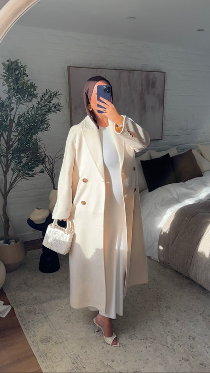 [GAMME PREMIUM] Manteau ultra long fait main en laine véritable Écru | Pré-commande