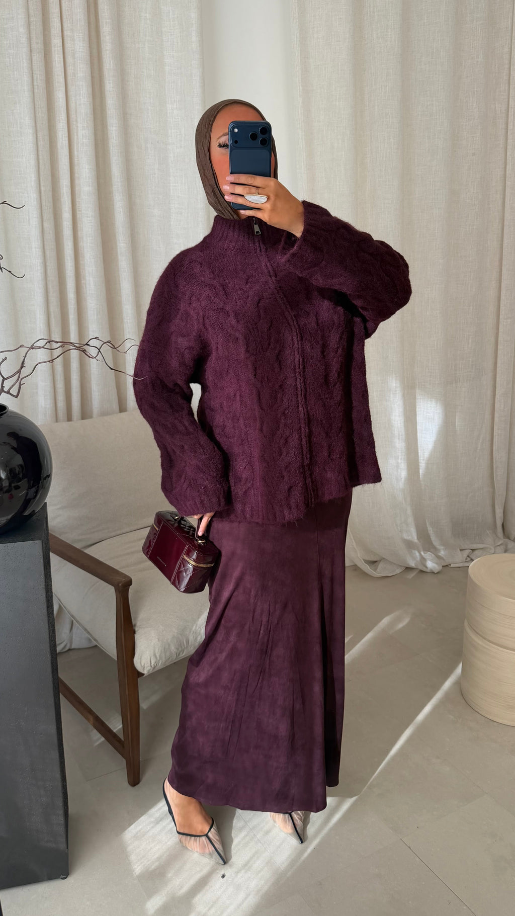 Jupe ultra longue en daim | Prune
