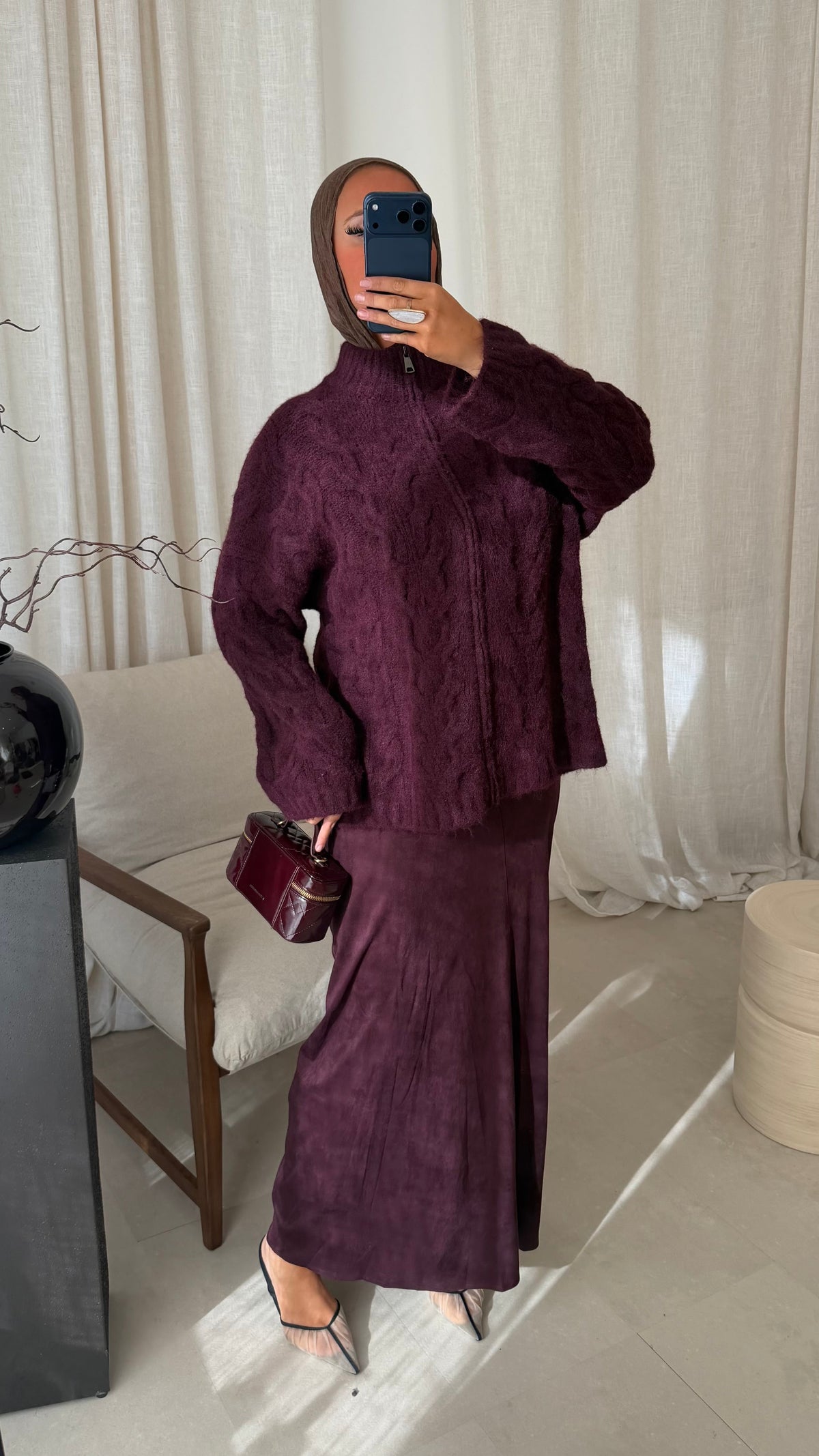 Jupe ultra longue en daim | Prune