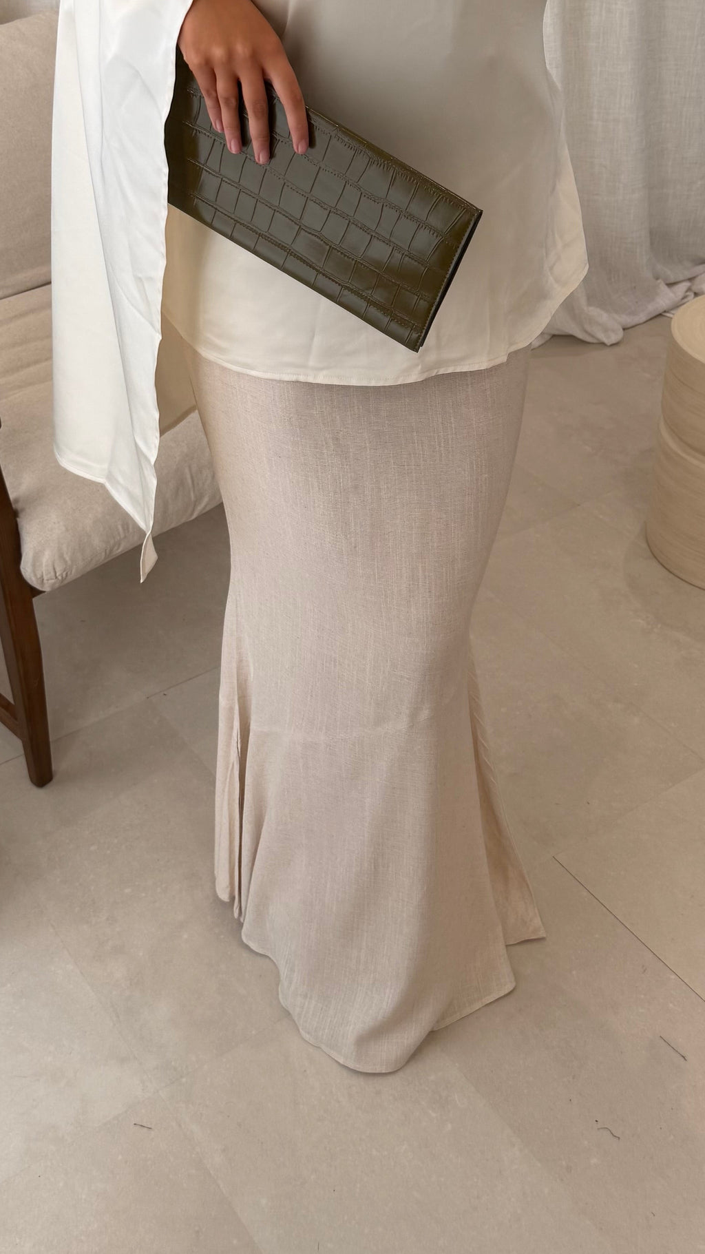 Jupe ultra longue en lin | Beige