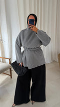 [GAMME LUXE] Manteau mi long cousu main en laine véritable | Gris
