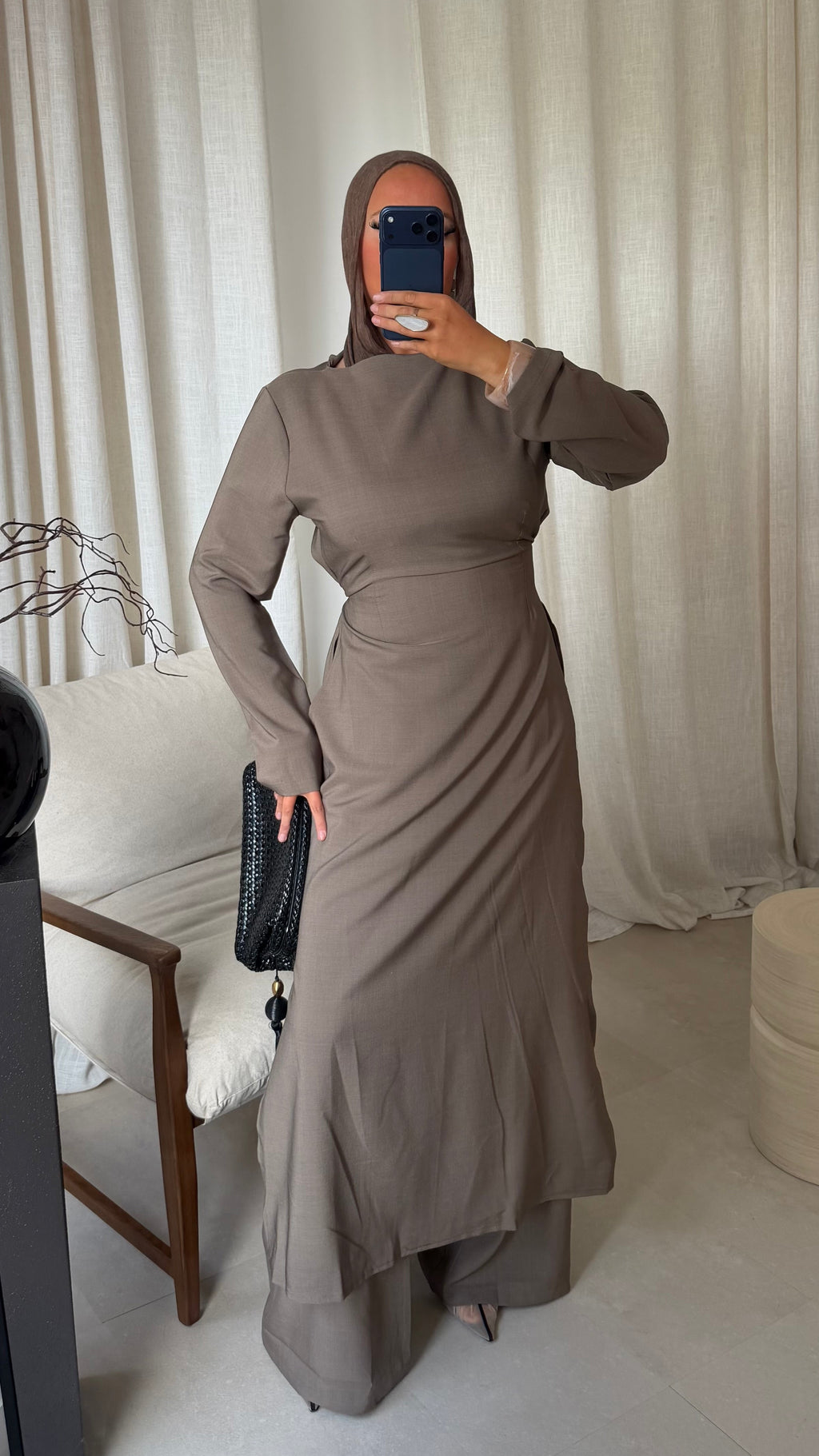 Ensemble deux pièces haut ultra long et pantalon ALBA | Taupe