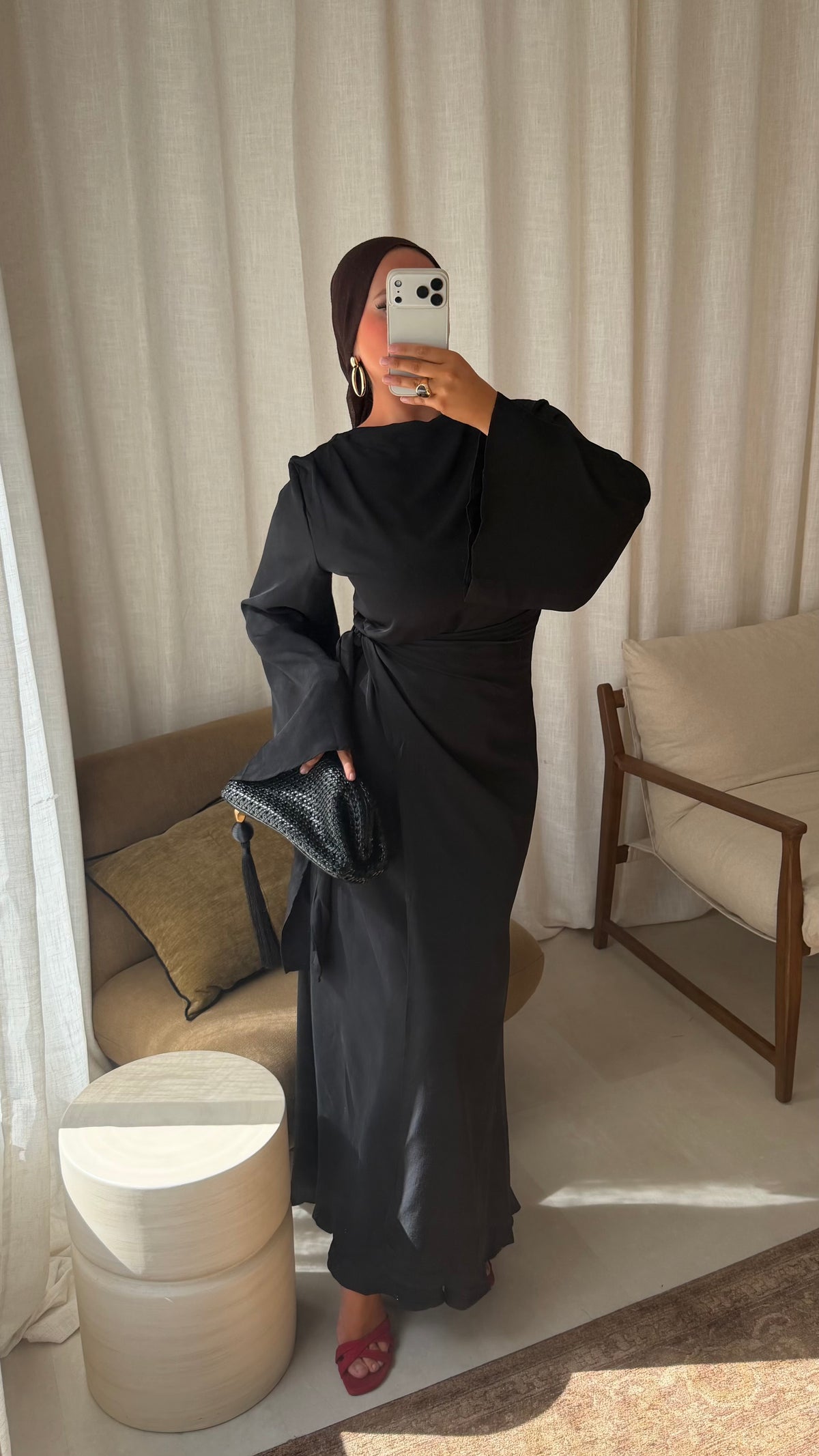 Robe ultra longue satinée | Noir