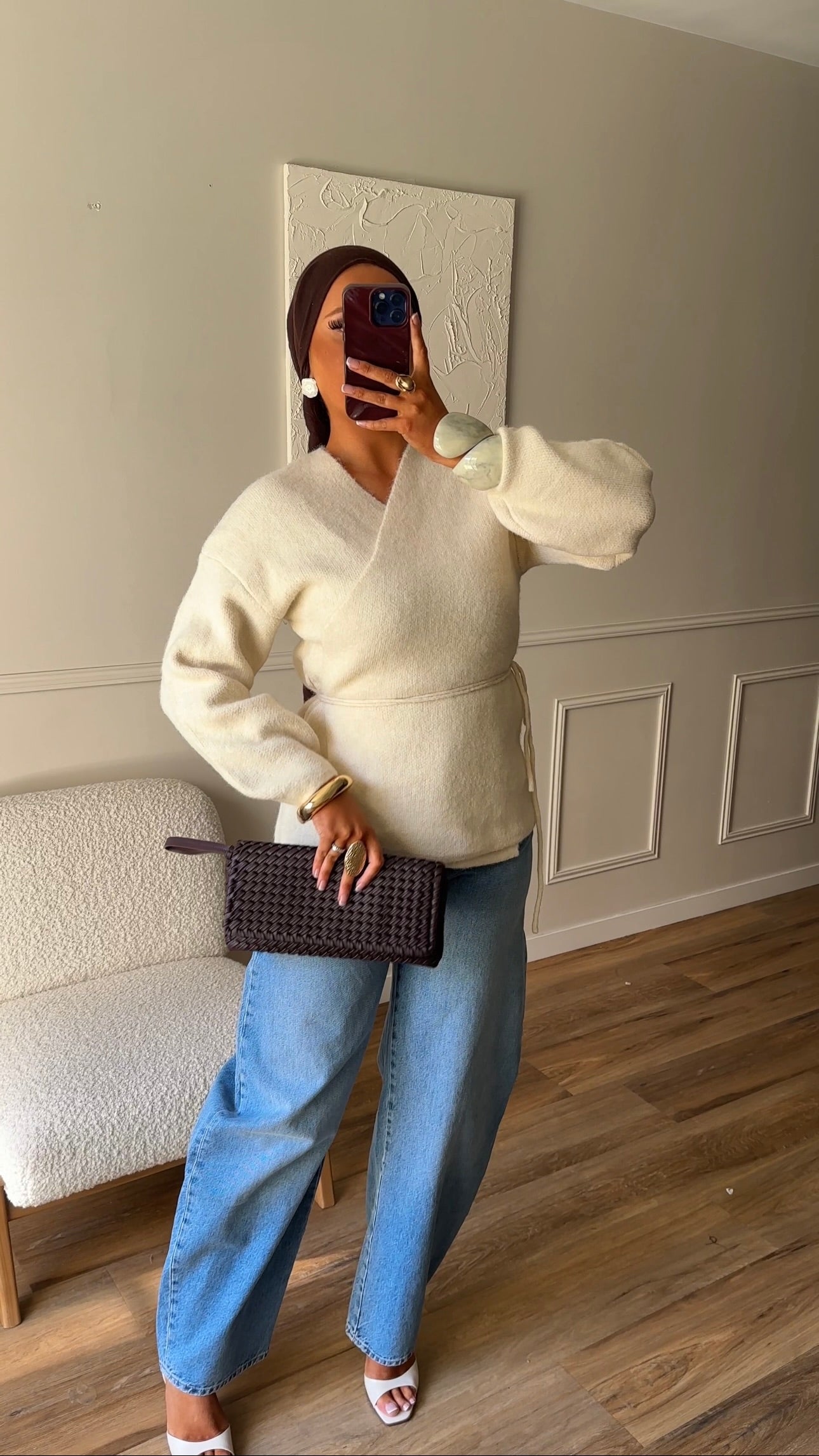 Gilet en maille mi long | Beige