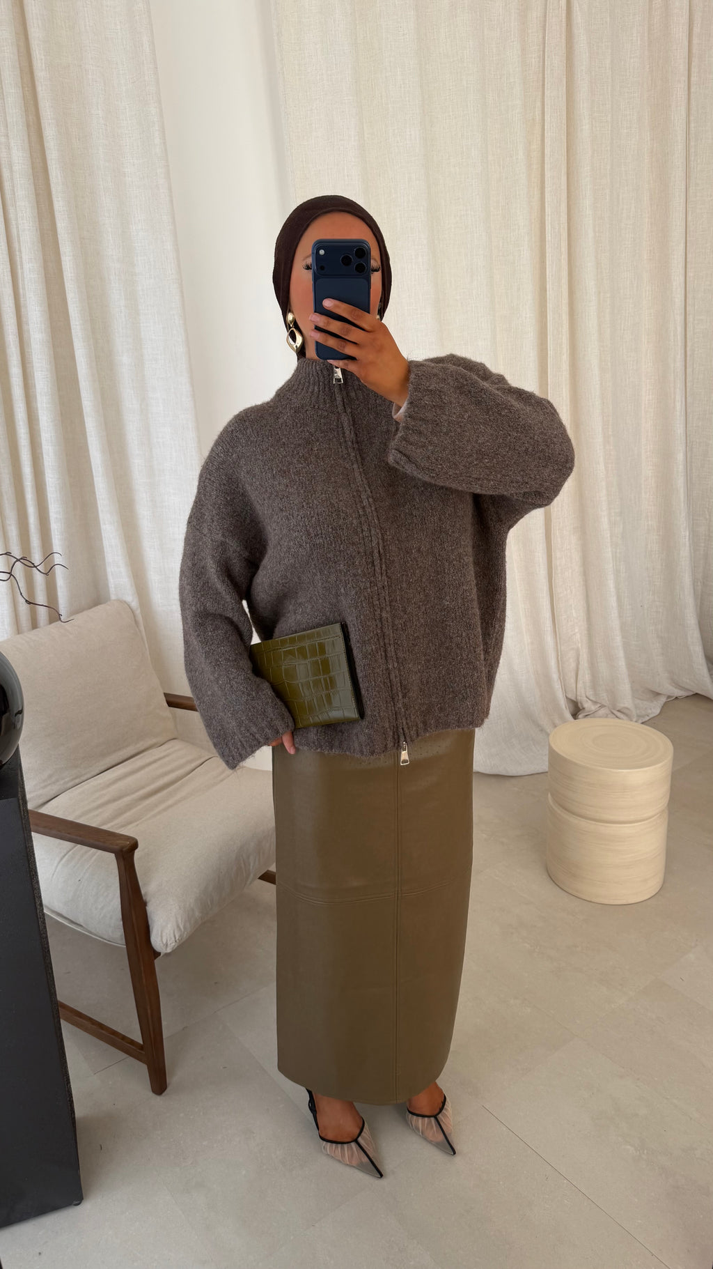Pull long ultra doux à zip NIREL | Taupe