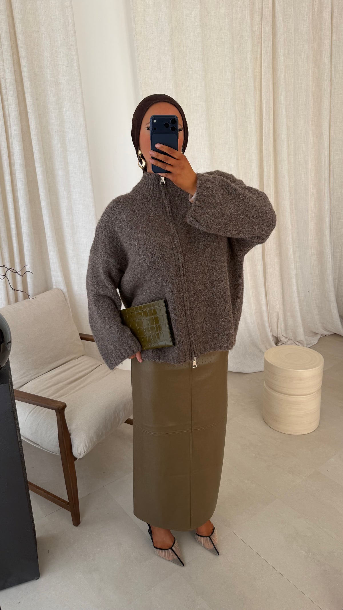 Pull long ultra doux à zip NIREL | Taupe