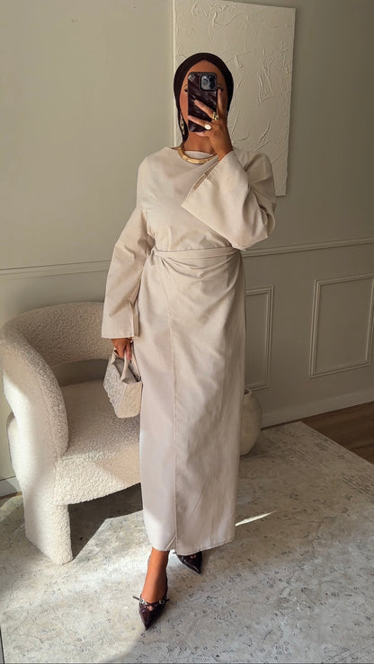 Robe IRIS nouée en coton | Beige