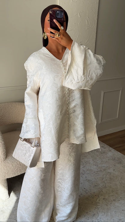 [GAMME LUXE] Ensemble en brocard deux pièces AGATHE | Écru