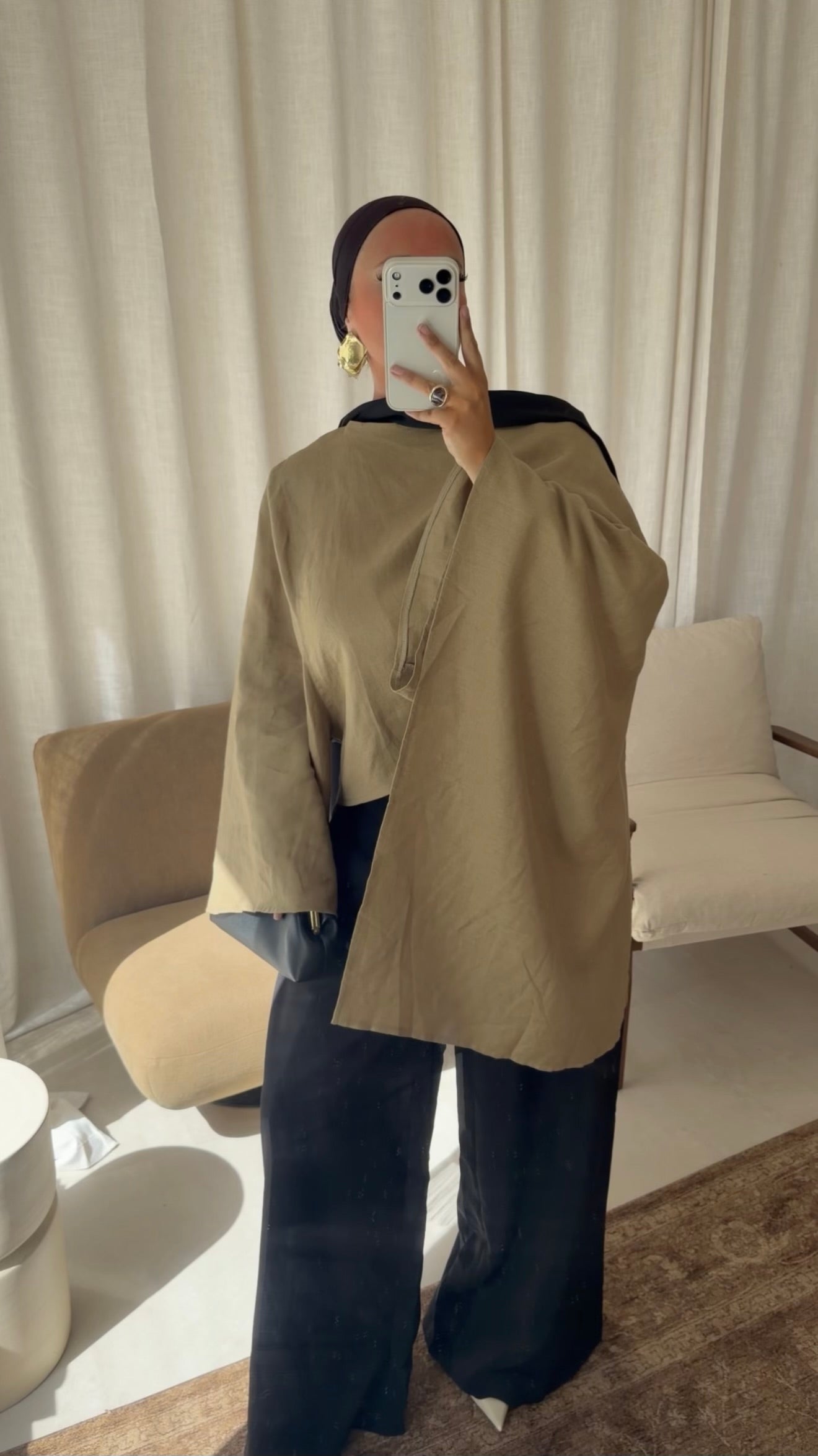 [CRÉATION] Haut avec cape intégrée 100% lin | Vert olive