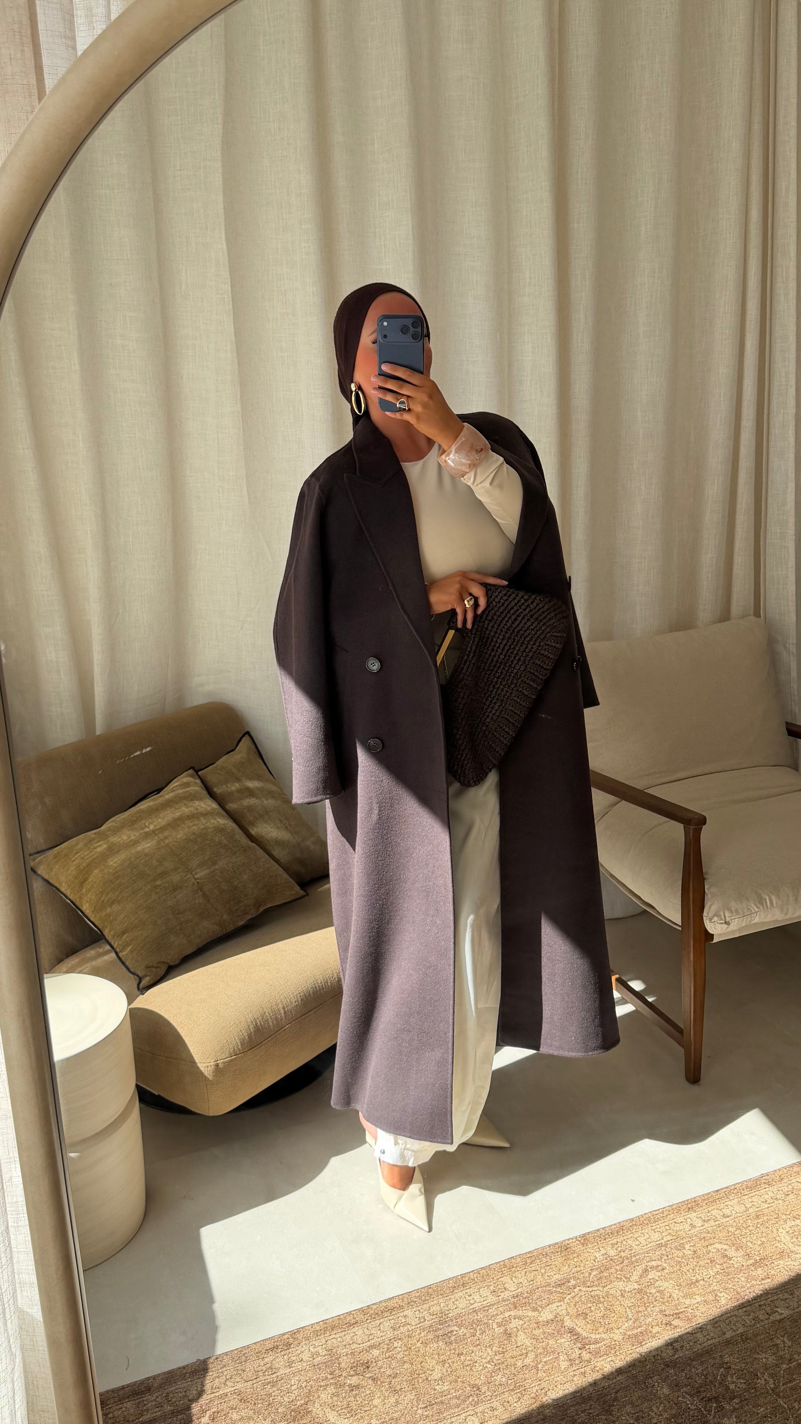 [GAMME LUXE] Manteau ultra long en laine véritable fait main | Dark mocha