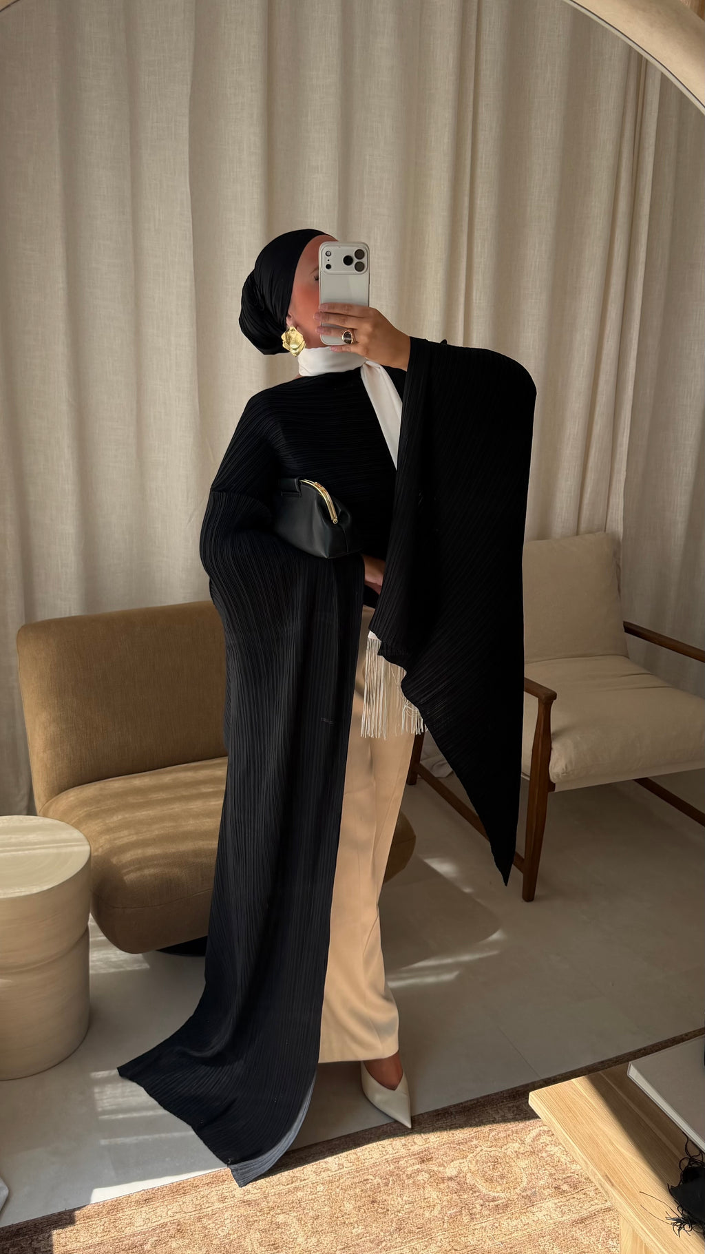 [GAMME LUXE] Cape plissée ultra longue faite en atelier | Noir