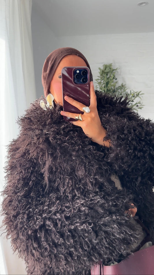 Veste en fausse fourrure à peluches | Marron