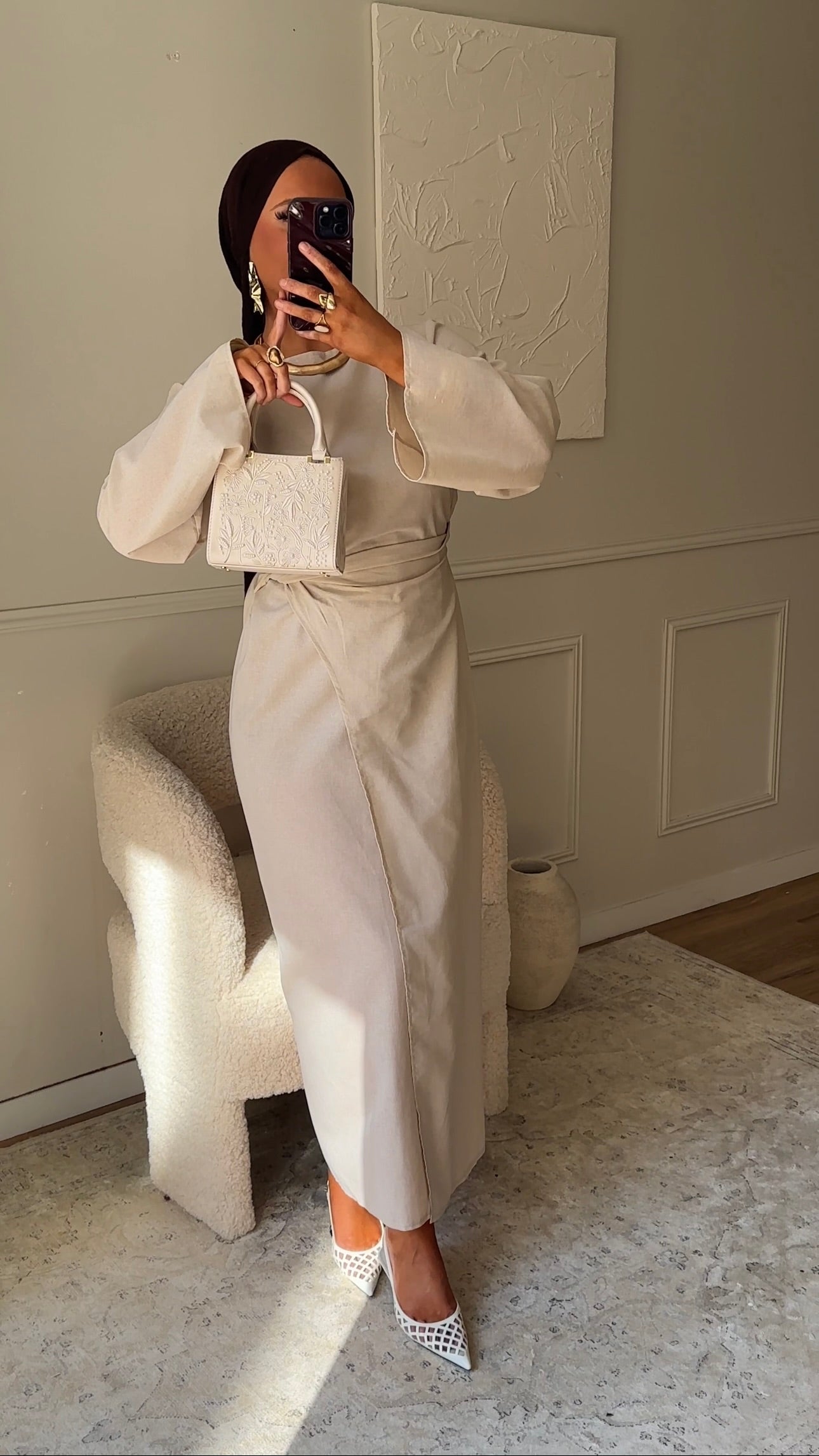 Robe IRIS nouée en coton | Beige