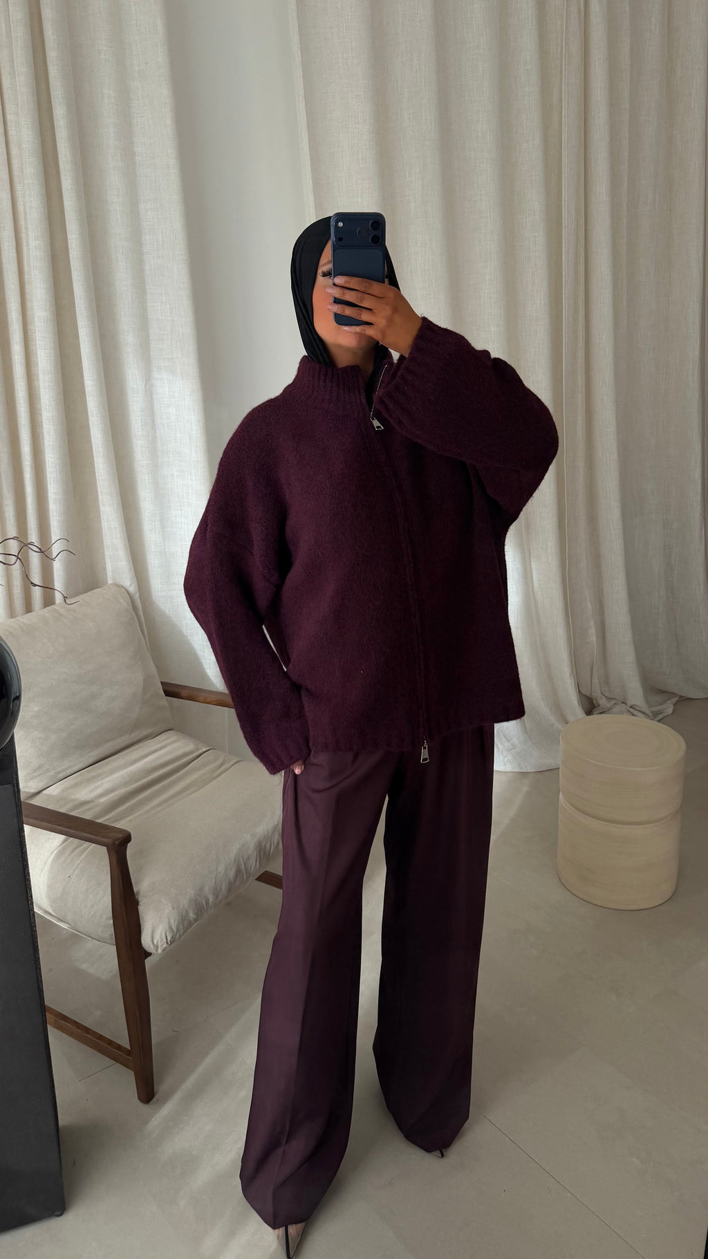 Pull long ultra doux à zip NIREL | Bordeaux | Pré-commande