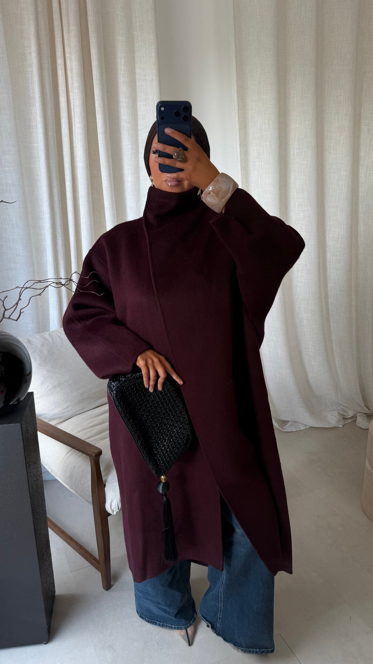 [GAMME LUXE] Manteau long cousu main en laine véritable GAYA | Bordeaux