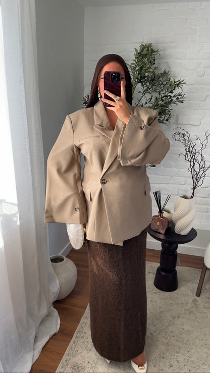[GAMME PREMIUM] Blazer cache cœur oversize à boutonnage | Beige